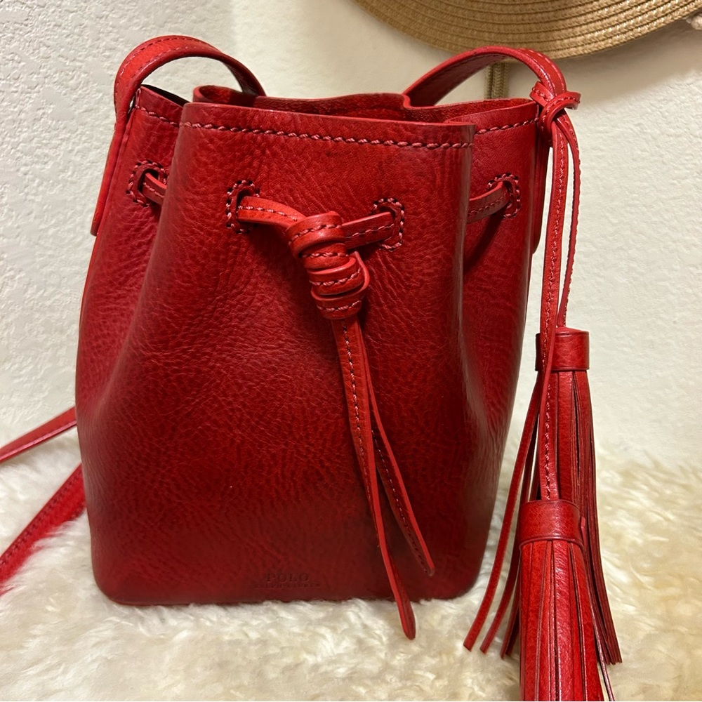 Polo Ralph Lauren Mini Leather Bucket Bag in Red